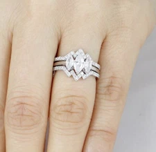 3PCS 925 Sterling Silver CZ Wedding Band Engagement Rings Set Size 3-15 SE2136
