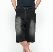 Men Shorts Loose Fit Denim Trouser Jeans Hip Hop Wide Leg Pants Plus Size