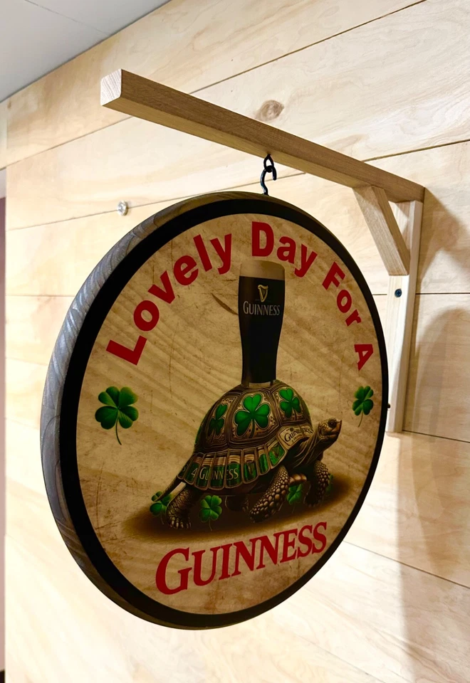 Precioso letrero de pub de doble cara Day For A Guinness - 12 pulgadas de diámetro - soporte incl. Foto 2 de 4