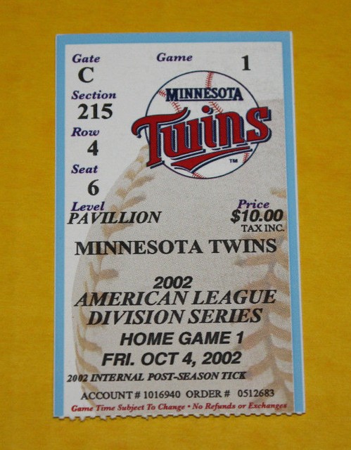 Minnesota Twins Ticket Stub | 2002 ALDS Game 1 | Oakland Athletics | eBay