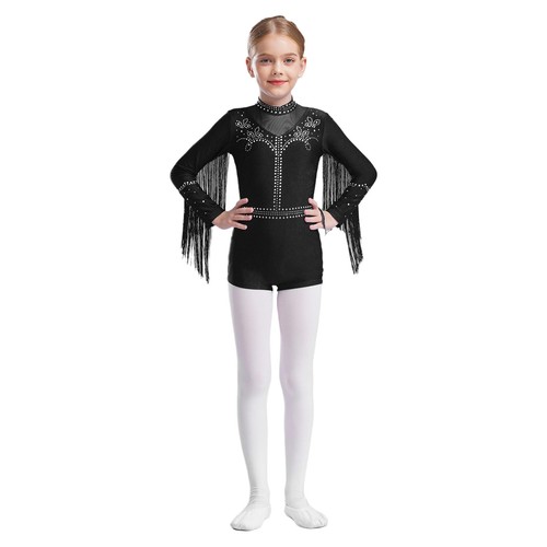 Kids Girls Rompers Tassel Unitard Tango Bodysuit Ceremony Leotard Show Costume - Picture 24 of 41