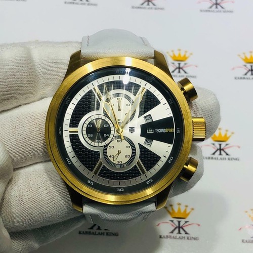 TechnoSport Gold Ion Stainless Steel Large Dial Chronograph White Leather Watch - Picture 8 of 12