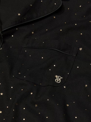 NEW Victoria’s Secret Flannel Pajama Set Pj’s Celestial Black Gold Stars XS - Picture 6 of 8
