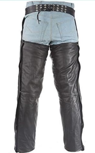 Billys Biker Gear Top Grade Gathered Leather Chaps with Zipper 4XL 27" Thigh NWT - Picture 2 of 5