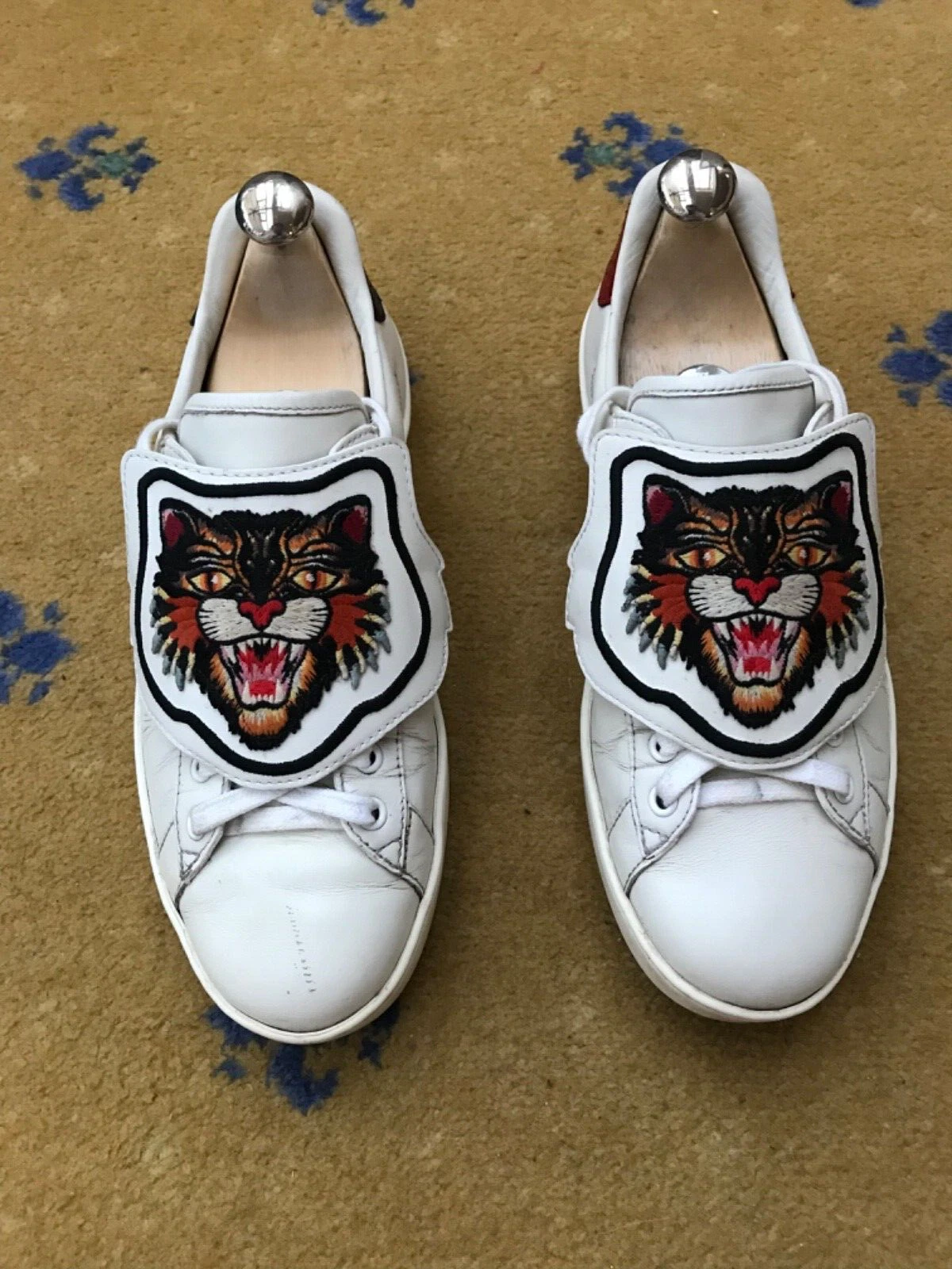 Gucci Ace Trainer Baskets Chaussures Angry Cat Cuir UK 7 US 8 41 Homme Web Bleu Rouge