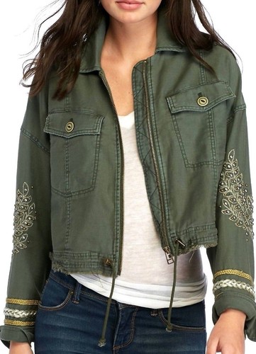Free People Extreme Cropped Military Jacket Embellished Studded OB618949 - Picture 3 of 6