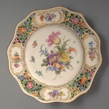 Carl Thieme Dresden Hand-Painted FLORAL Pierced Reticulated 10" Dinner Plate