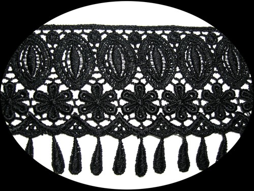 4" White Black Ivory Red Blue Gray Teardrop Fringe Venice Lace Trim Sold By 15" - Picture 7 of 16