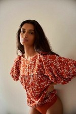 Free People Dessa Bodysuit Intimately Floral Printed Pintuck Rust Top New S