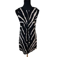 The Loft Womens Sleeveless Black & Cream Animal Print Mini Sheath Dress Small 2