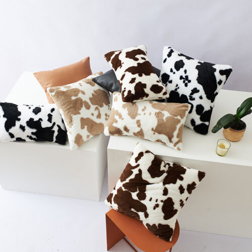 Soft Double Side Plush Faux Fur Cushion Cover Cow Print Pillowcase Home Decor - Bild 1 von 18