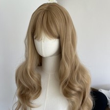 Long Wavy Ash Blonde Heat Resistant Hair Cosplay Party Wigs with Bangs