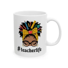 African American Teacher Mug Afro Bun Teacher Life Coffee Cup Gift For Her