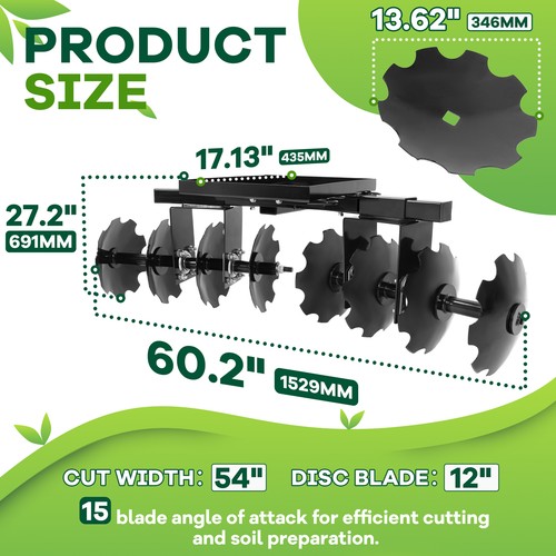 54" Cut Width Disc Plow Harrow 2 Inch Receiver For ATV UTV  Garden Tractor - Picture 4 of 22