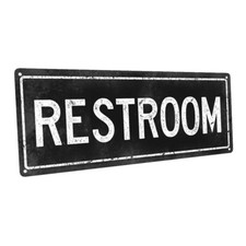 Black Restroom Metal Sign; Wall Decor for Bath or Laundry