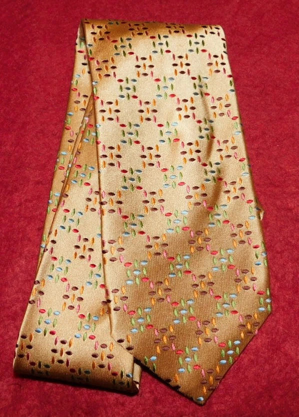 ALTEA MILANO FEITO NA ITÁLIA GRAVATA COM MOTIVO DE PONTOS DOURADOS/VERMELHOS/VERDES - GRAVATAS DE DESIGNER. - Imagem 2 de 3