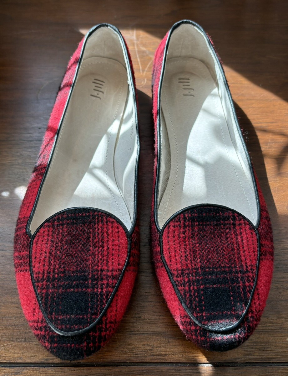Jill Red/Black Buffalo Plaid Leather/Wool Loafers Flats Shoes