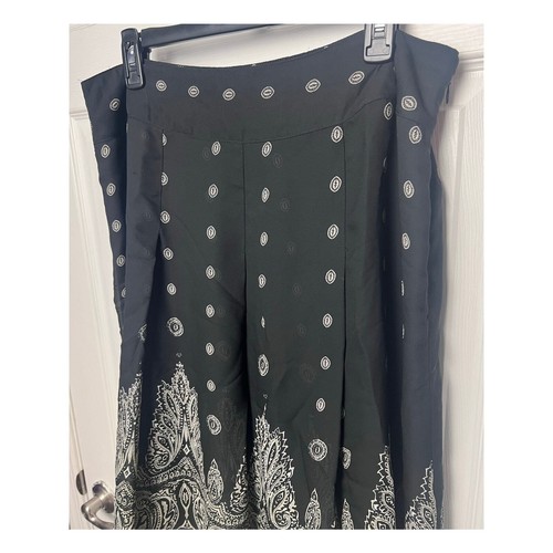 Geofferey Beene Sport Women's Pleated Black Paisley Flowy Lined Skirt Size 14 - Picture 8 of 9