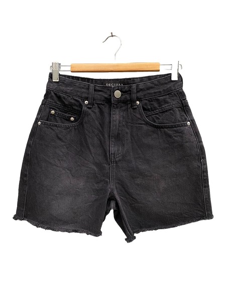 DECJUBA Cut Off Denim Shorts Size 8 Black Wash High Waist Cotton Raw Hem Casual