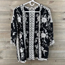 Soft Surroundings Womens Shirt Kimono Embroidered Boho Floral Open Front PS PM