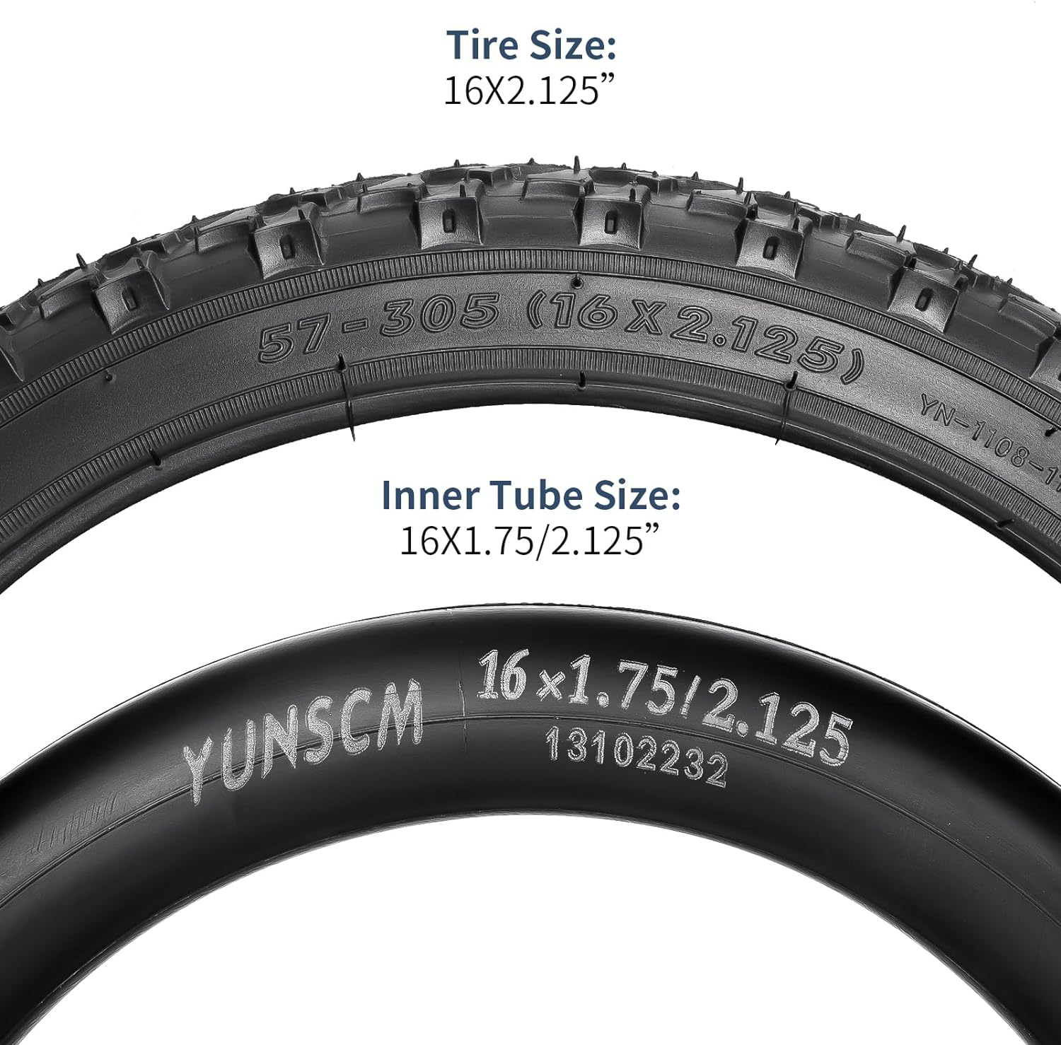 YUNSCM 16" Bike Tires 16x2.125/57305 and 16" Bike Tubes Schrader Valve