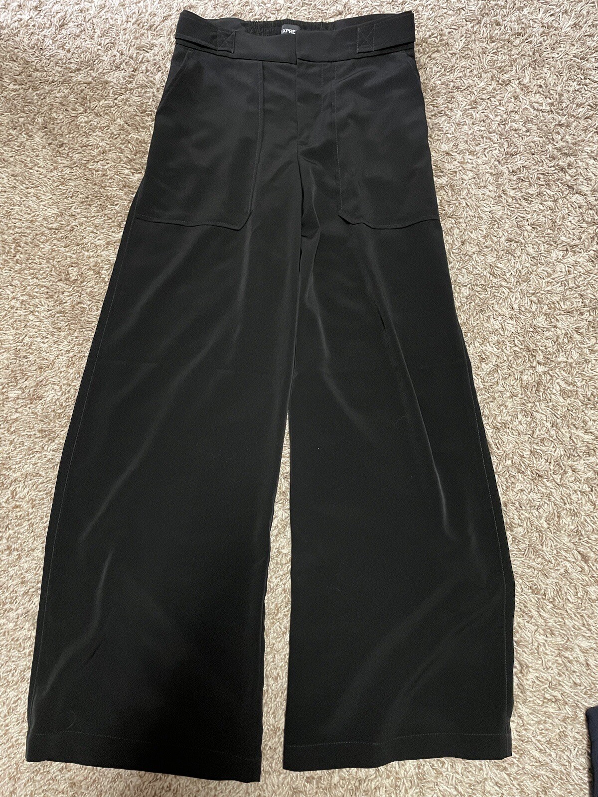 NWT Express Black Elastic Waist Wide Leg High Rise Dress Pants Pockets