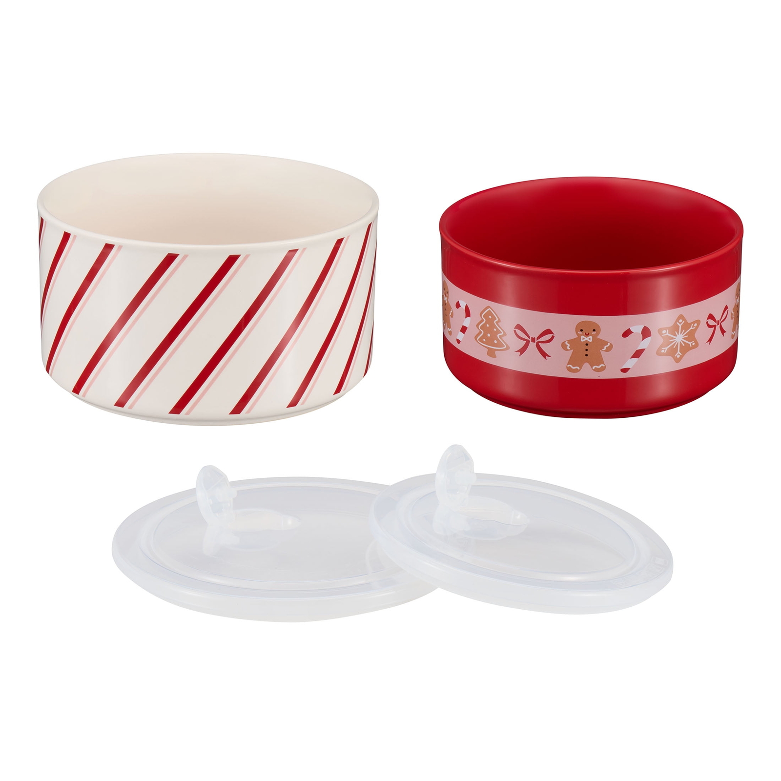 4-Piece Stripes & Gingerbread Glazed Stoneware Bake & Store Containers Set
