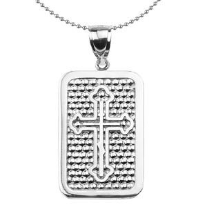 Sterling Silver Orthodox Cross Engravable Dog Tag Pendant Necklace | eBay