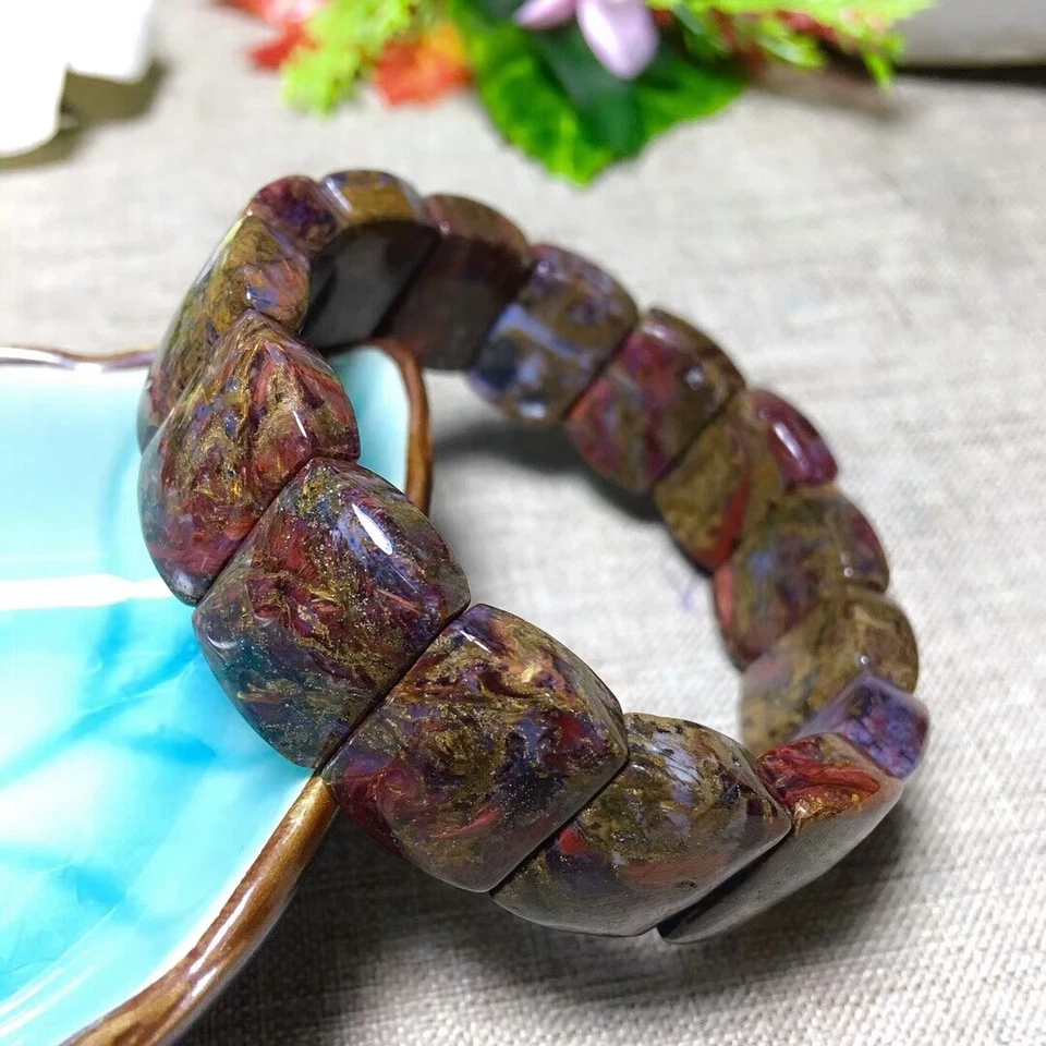 Pulsera de cuentas de piedras preciosas de pietersita roja natural AAA Foto 3 de 4