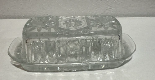 Anchor Hocking Precut  Clear Star Of David Butter Dish Vintage