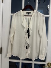 BANANA REPUBLIC Women's White Ruffle Front Long Sleeve Blouse Size S