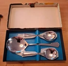 VINTAGE 1970's 7 PIECE CHROME PLATED ON NICKEL SILVER FRUIT SPOON SET