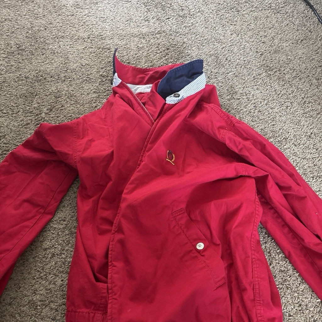 Tommy Hilfiger Men's Red Windbreaker Jacket Full Zip Pockets Embroidered M