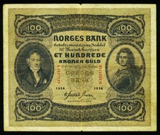 NORWEGEN. 100 Kroner 1938. 10c