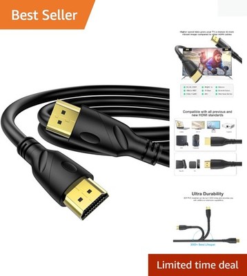 Ultra-Fast 3ft HDMI 2.1 Cable with Gold Plating - Ideal for Streaming & Gaming