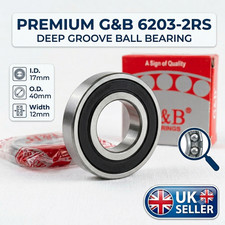 Image of 6203-2RS Ball Bearing 17x40x12mm Rubber Sealed 6203 2RS G&B