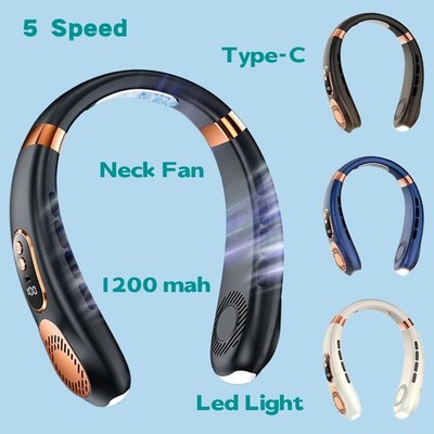 Neck Fan Personal Cooling - 360° Airflow w/ Gel Cold Plate & 5 Speeds Type-C