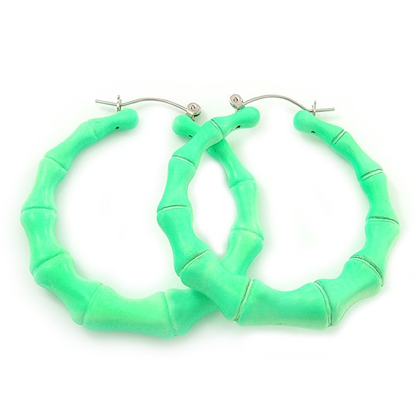 Medium Sized Bamboo Textured Doorknocker Hoop Earrings in Neon Green - 5cm