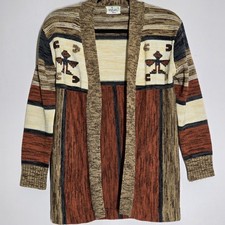 Vintage 70s Tribal Cardigan Sweater Riddles By Elliot Knit Boho Bohemian Retro