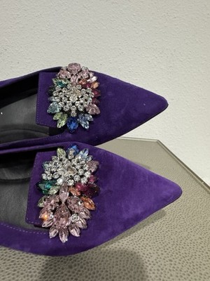 Giuseppe Zanotti Suede Ballet Flats Crystals Purple Suede Women's