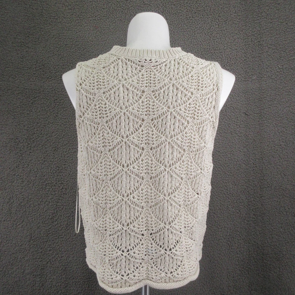 Suéter sin mangas Vince Camuto para mujer 1X crema tejido abierto ganchillo sin mangas concha Foto 2 de 4