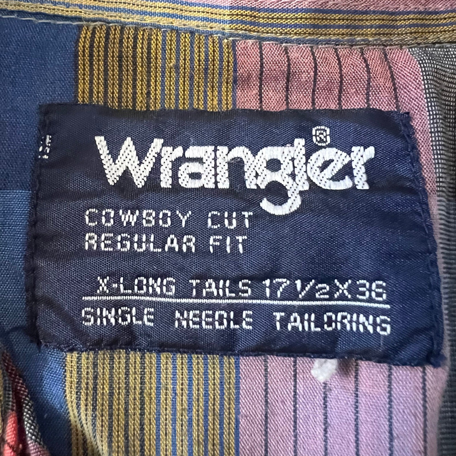 Wrangler Shirt Mens 17 1/5 36 Cowboy Cut X-Long Tails Long Sleeve Pearl Snap 