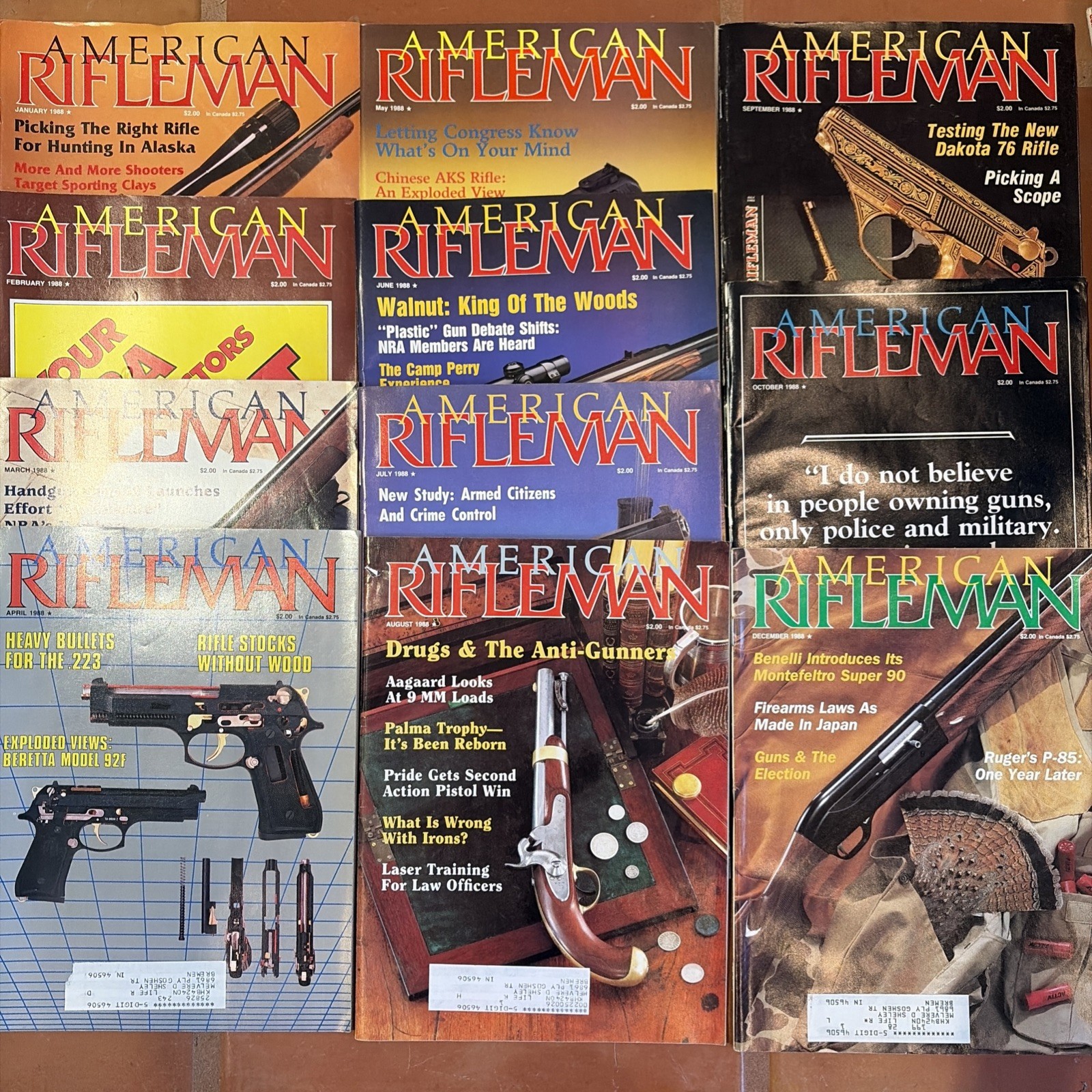 Lot of 11 Vintage American Rifleman Magazines 1988 NRA Firearms Hunting Gun Ads