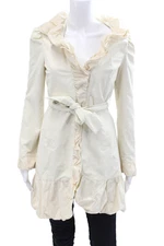 Blanc Noir Women's Hood Long Sleeves Snap Button Up Ruffle Jacket Beige Size S