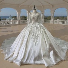Ball Gown Wedding Dress Long Sleeve Beading Romantic Chapel Train Princess Bride