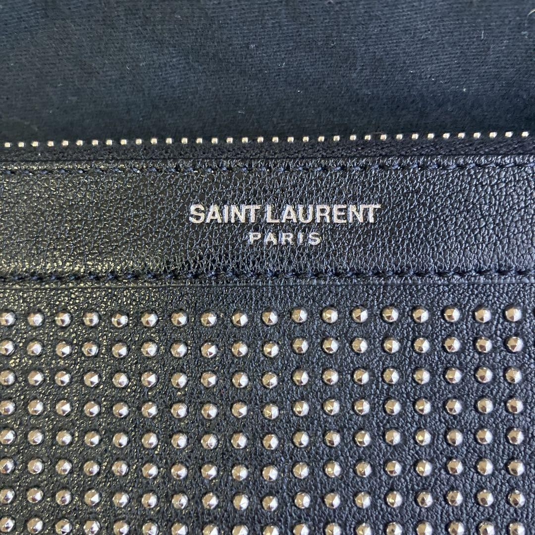 Autentica pochette Saint Laurent Paris nera con borchie e cerniera in metallo per uomo