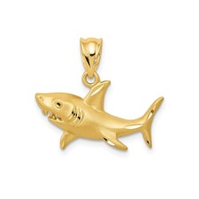 14k Yellow Gold Great White Shark Pendant Nautical Ocean Charm for Men