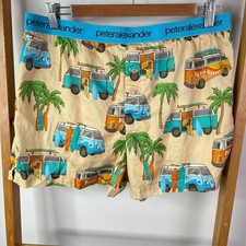 Peter Alexander Pyjama Shorts Mens Large Beige Surf Van Pattern Logo Cottton