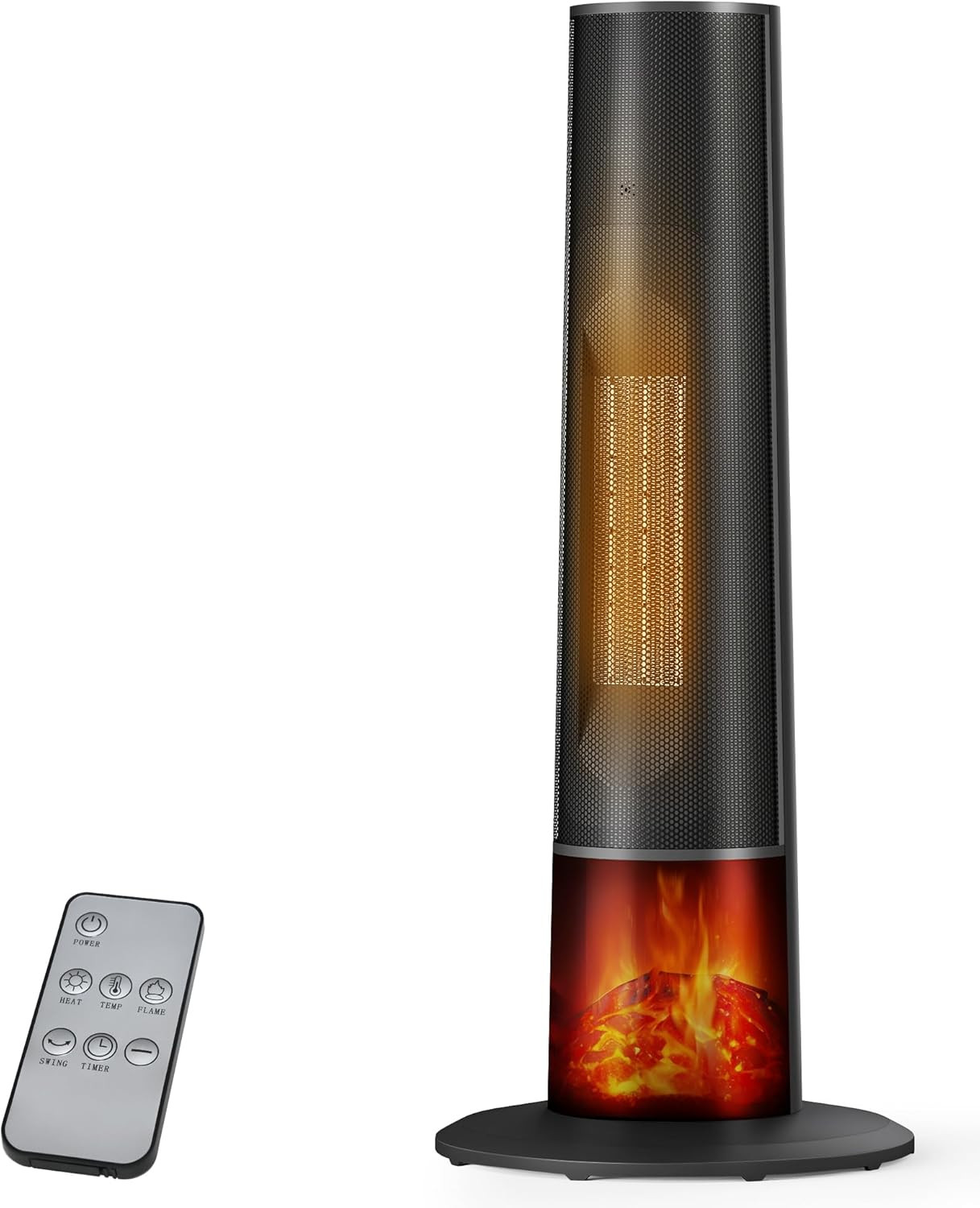 25" 3D Flame Tower Space Heater with Remote, Timer & Safety 