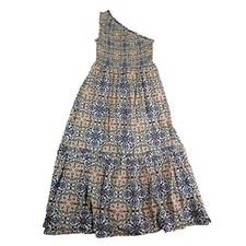 Knox Rose Dress Women XS Multicolor Pattern Maxi Boho One Shoulder Smocked NWOT